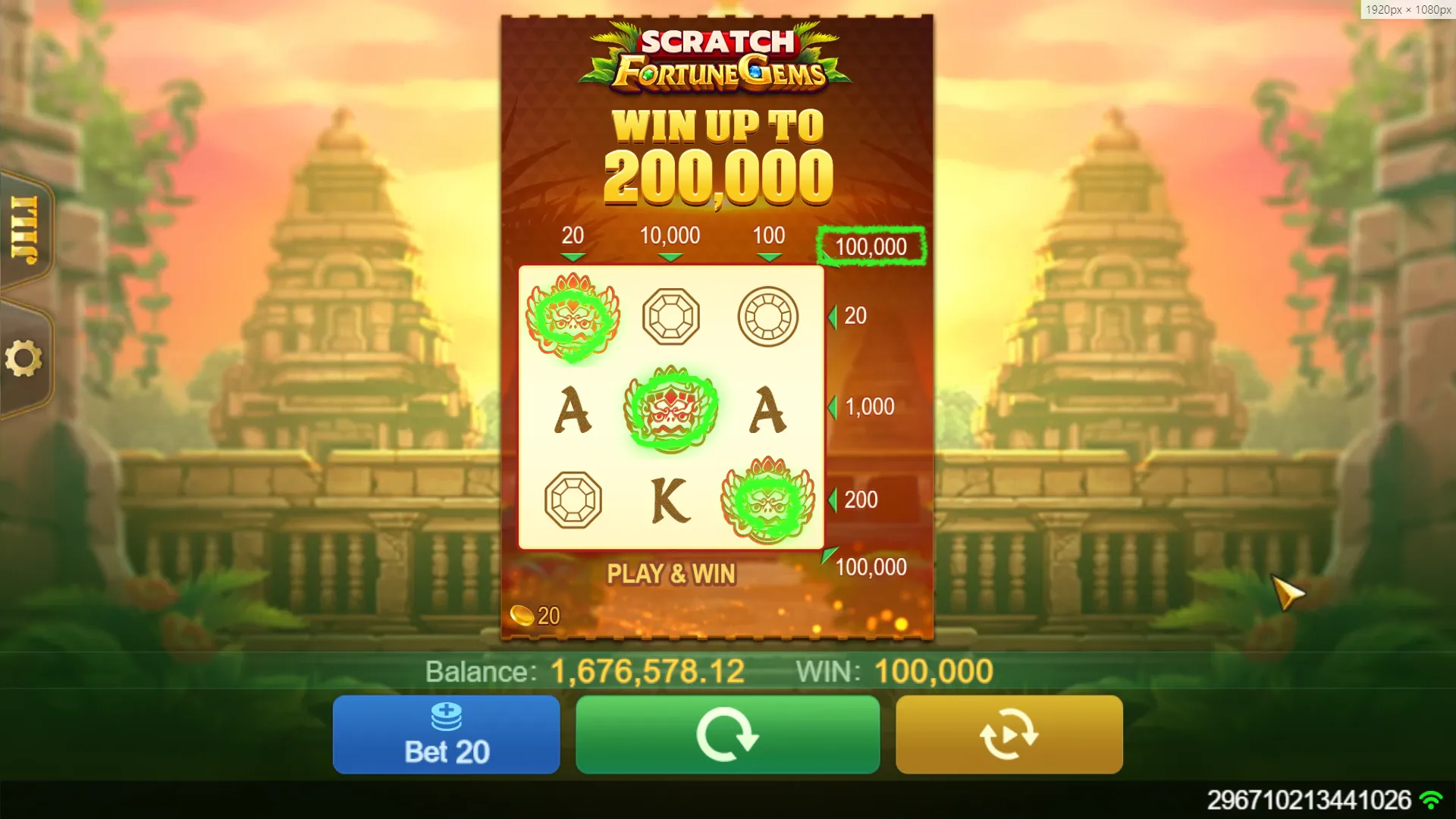 Fortune Gems Scratch game interface screenshot 4