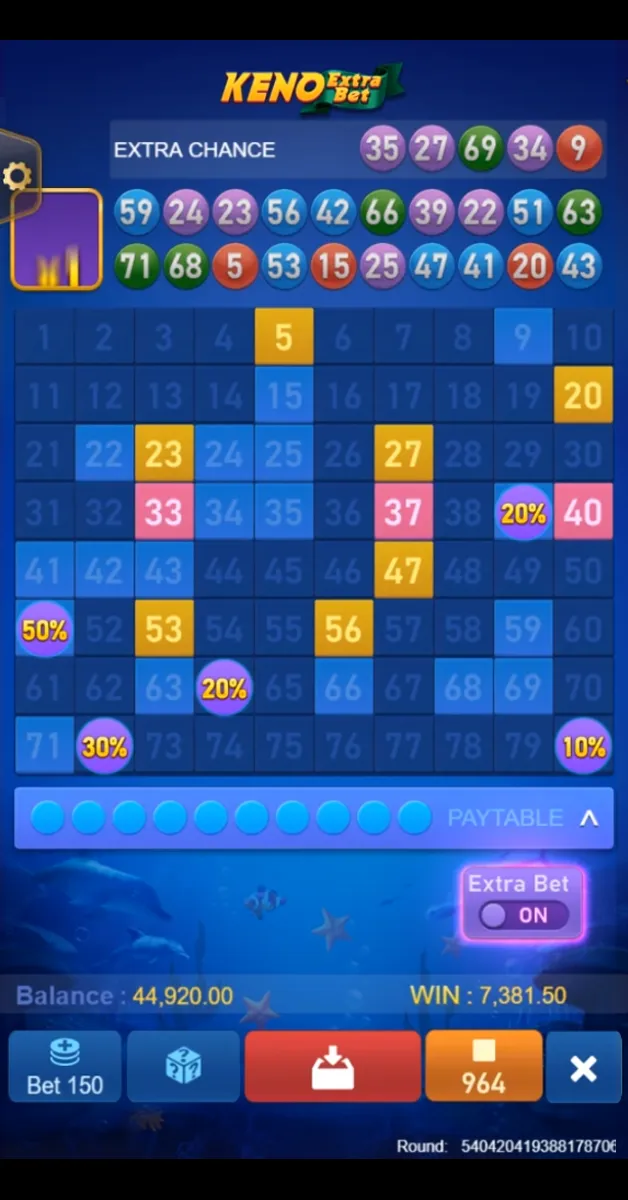 Keno Extra Bet game interface screenshot 4