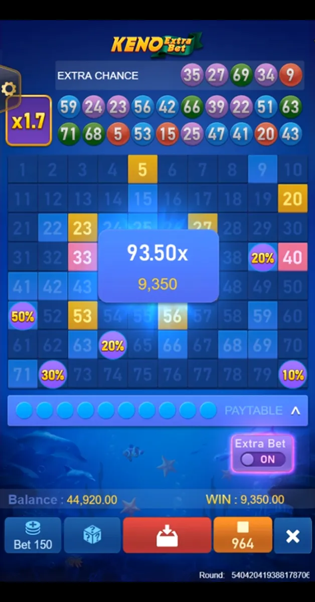Keno Extra Bet game interface screenshot 5