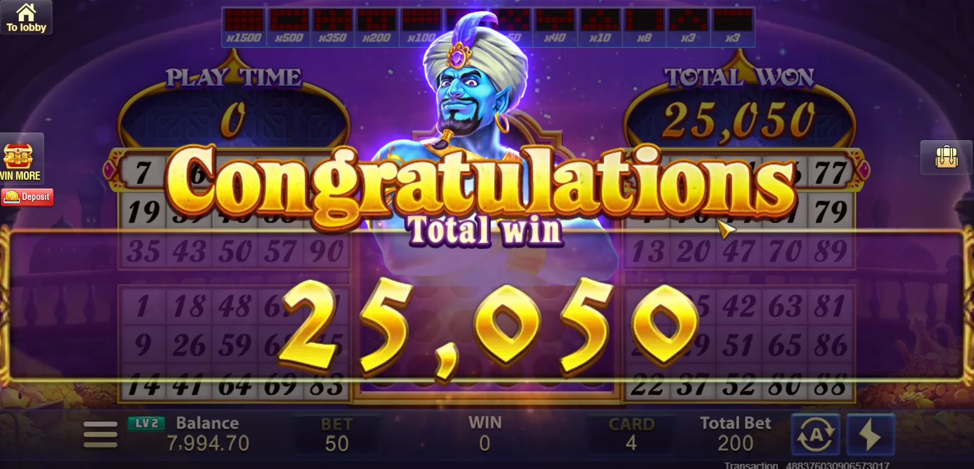 Magic Lamp Bingo game interface screenshot 4