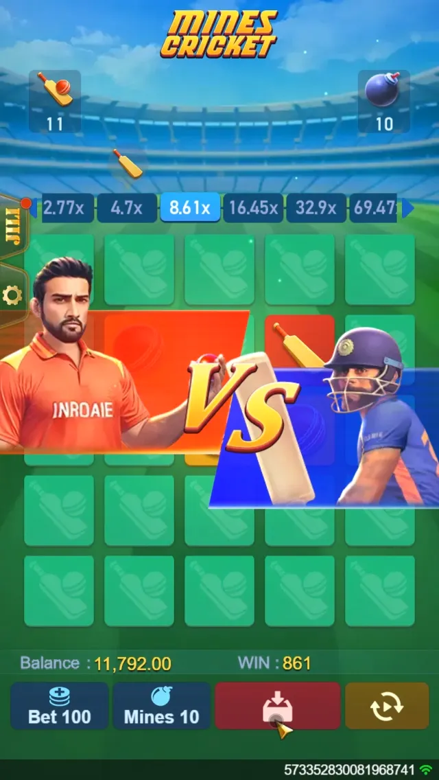 Mines Cricket game interface screenshot 2